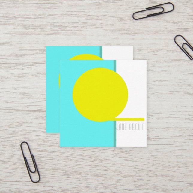 Bold Abstract Art Circle Turquoise Green Yellow Square Business Card (Front/Back In Situ)