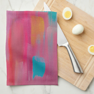 Bold Abstract Art in Pinks and Blues Tea Towel