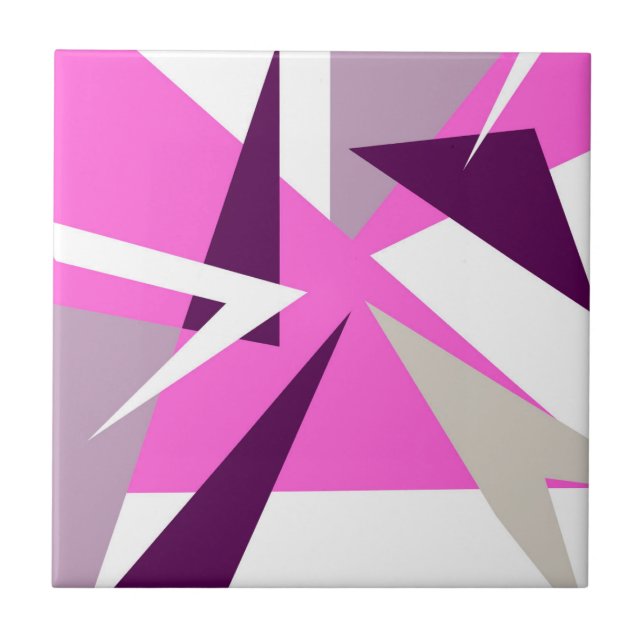 Bold Abstract Art Purple Pink Grey Tile (Front)