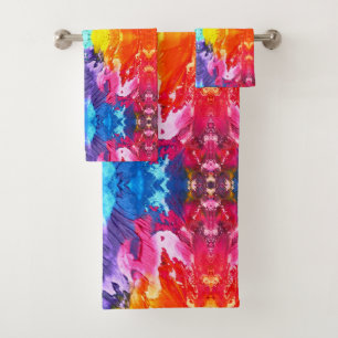 Bold Abstract Bath Towel Set in Purple Pink Orange