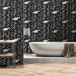 Bold Abstract Black and White Fish Removable Wallpaper