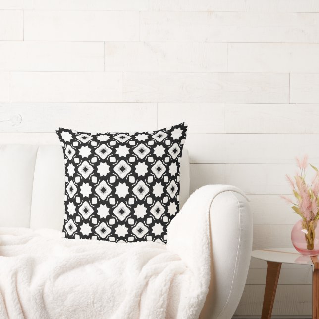 Bold Abstract Black and White Star Lattice Cushion (Couch)