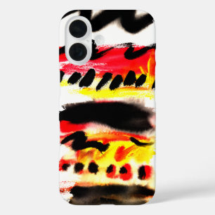 Bold Abstract Black Red Yellow Flowing Colours iPhone 16 Case