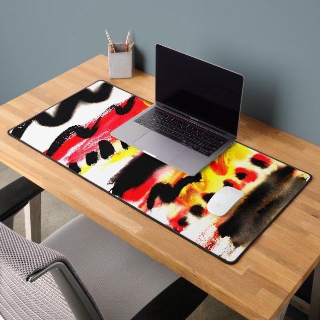 Bold Abstract Black Red Yellow Flowing Colours Desk Mat (Office 2)