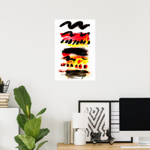 Bold Abstract Black Red Yellow Flowing Colours Poster