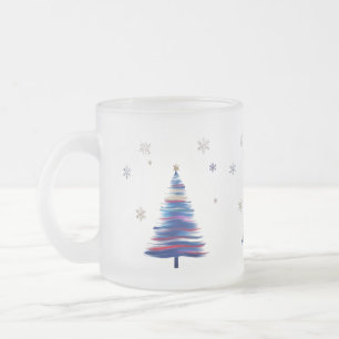Bold Abstract Brush Stroke Winter Tree Frosted Glass Coffee Mug