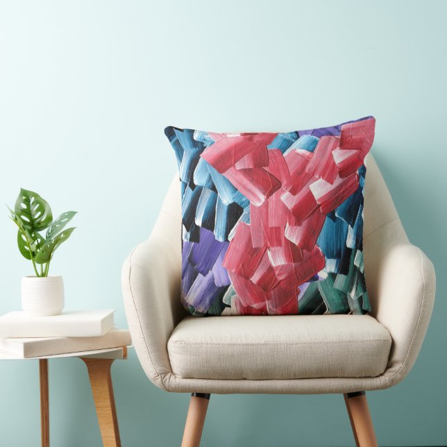 Bold Abstract Brush Strokes in Red and Blue Cushion (Chair)