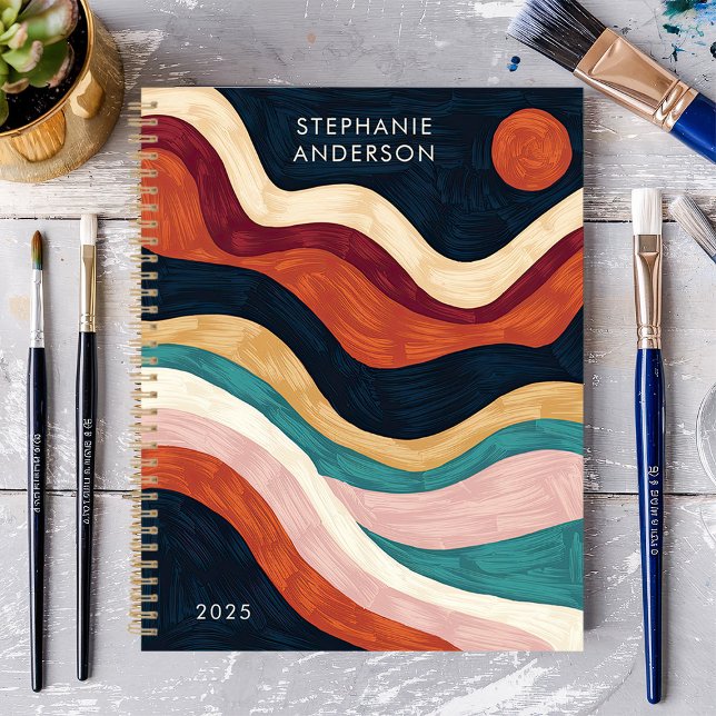 Bold Abstract Brushstroke Waves Sun Custom Name Planner (Creator Uploaded)