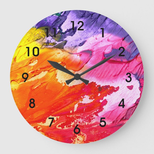 Bold Abstract Clock in Purple Red Pink Orange (Front)