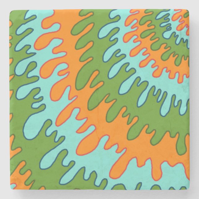 Bold Abstract Colourful Green Orange Liquid Drip Stone Coaster (Front)