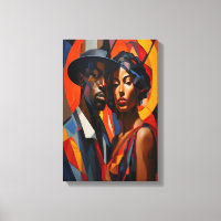 Bold Abstract Cubism Couple Portrait – Modern Art