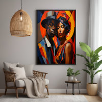 Bold Abstract Cubism Couple Portrait – Modern Art