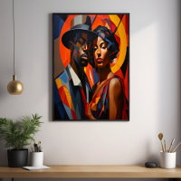 Bold Abstract Cubism Couple Portrait – Modern Art