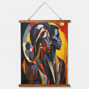 Bold Abstract Cubist Portrait Art Hanging Tapestry