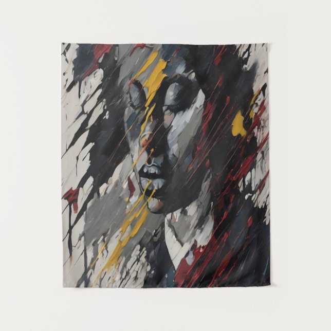 Bold Abstract Expressionist Portrait Modern Art Tapestry (Front)