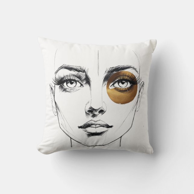 Bold Abstract Female Face with Gold Eye Accent – A Cushion (Front)