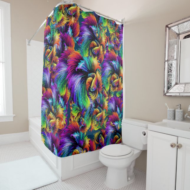 Bold Abstract Fish Shower Curtain (In Situ)