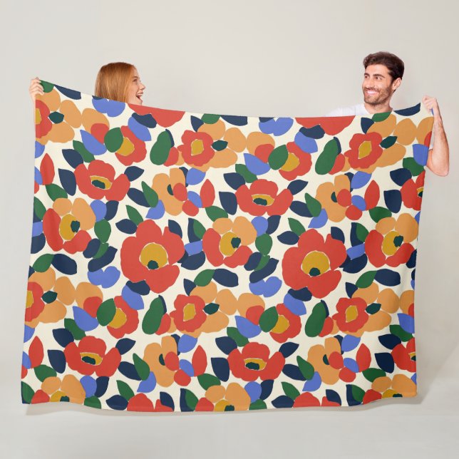 Bold Abstract Floral Pattern Fleece Blanket (In Situ)