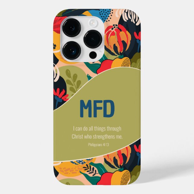 Bold Abstract Floral Phil. 4:13 Monogram Case-Mate iPhone Case (Back)