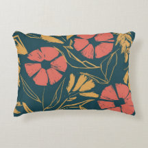 Bold Abstract Floral Pillow – Teal, Coral, and Mus
