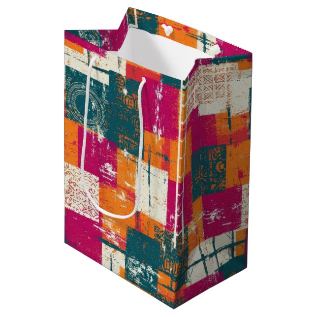 Bold Abstract Geometric - Grunge Brush Texture (1) Medium Gift Bag (Front Angled)