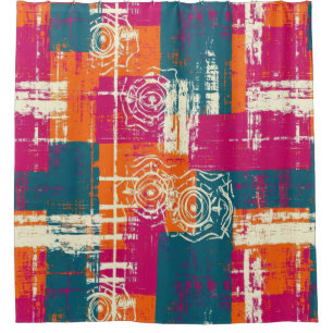 Bold Abstract Geometric - Grunge Brush Texture (2) Shower Curtain