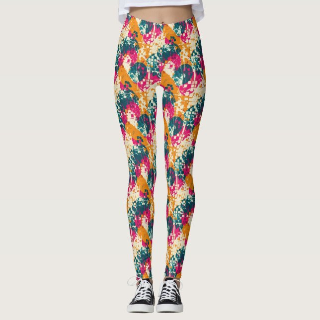 Bold Abstract Geometric - Grunge Brush Texture (3) Leggings (Front)
