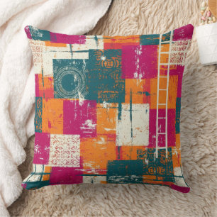 Bold Abstract Geometric - Grunge Brush Texture Cushion