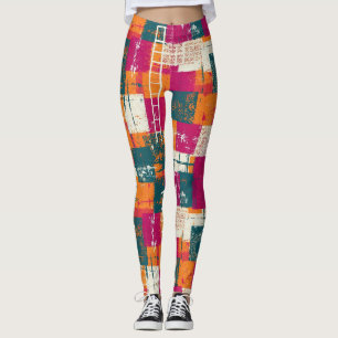 Bold Abstract Geometric - Grunge Brush Texture Leggings