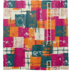 Bold Abstract Geometric - Grunge Brush Texture Shower Curtain