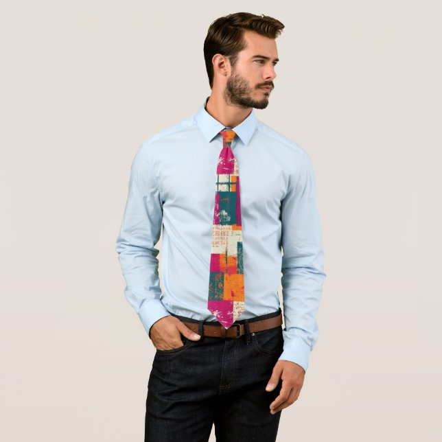 Bold Abstract Geometric - Grunge Brush Texture Tie (In Situ)