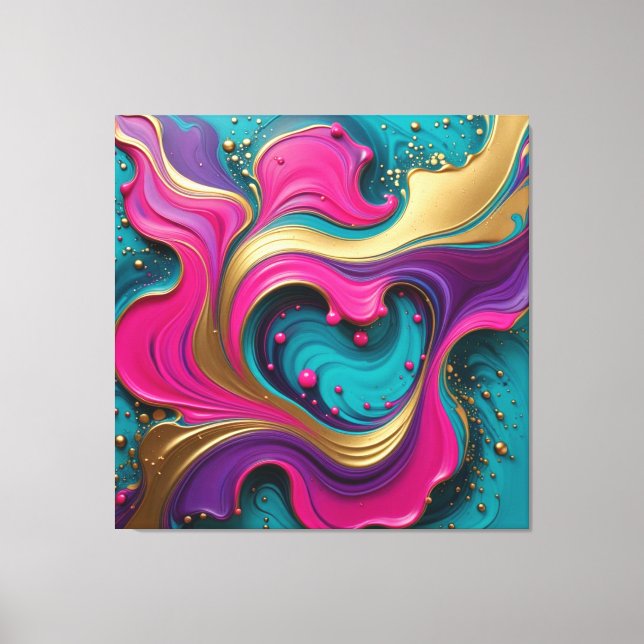Bold Abstract Heart Swirl – Modern Colourful Art Canvas Print (Front)