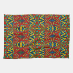Bold Abstract Hippie Red Yellow Blue Ethnic Trippy Tea Towel
