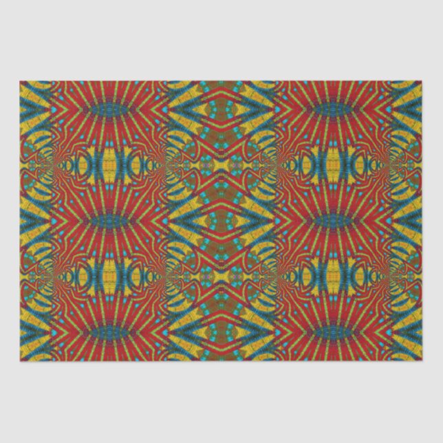 Bold Abstract Hippie Red Yellow Blue Ethnic Trippy Tissue Paper (Front)