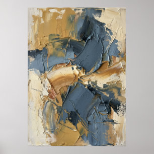 Bold Abstract Impasto Blue Gold Earth Tones Expres Poster