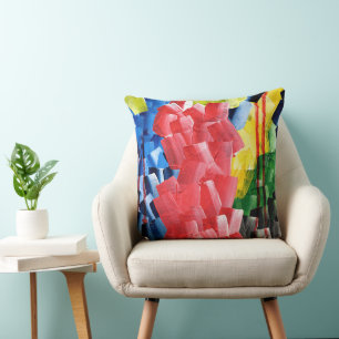 Bold Abstract in Red, Blue, Yellow, and Green Cushion