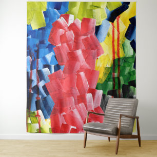 Bold Abstract in Red, Blue, Yellow, and Green Tapestry