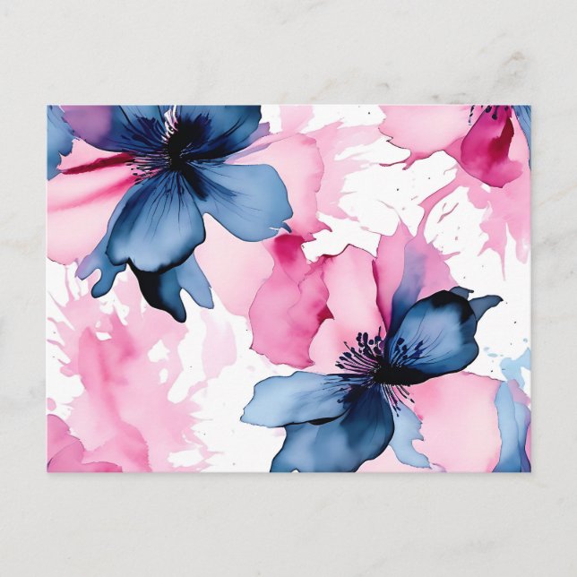 Bold Abstract Inky Petals with Watercolor Effects  Postcard (Front)