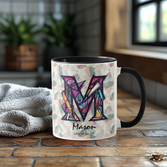 Bold Abstract Monogram Mug - M for Mason (Creator Uploaded)
