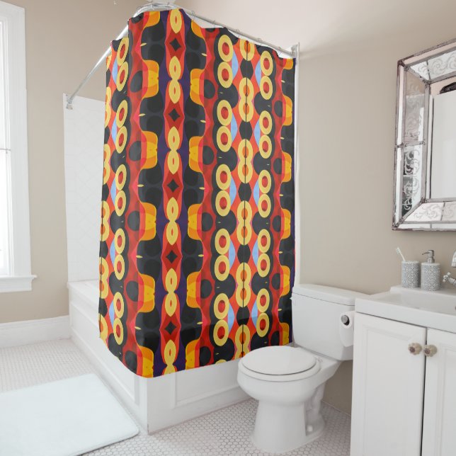 Bold abstract orange yellow shower curtain (In Situ)