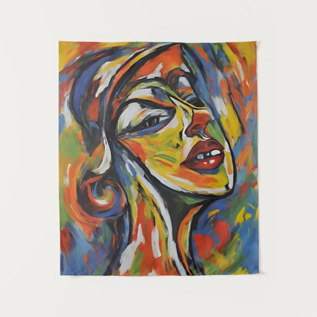 Bold Abstract Portrait - Expressionism Art Tapestry (Front)