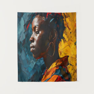 Bold Abstract Portrait Vibrant Expressionism Art Tapestry