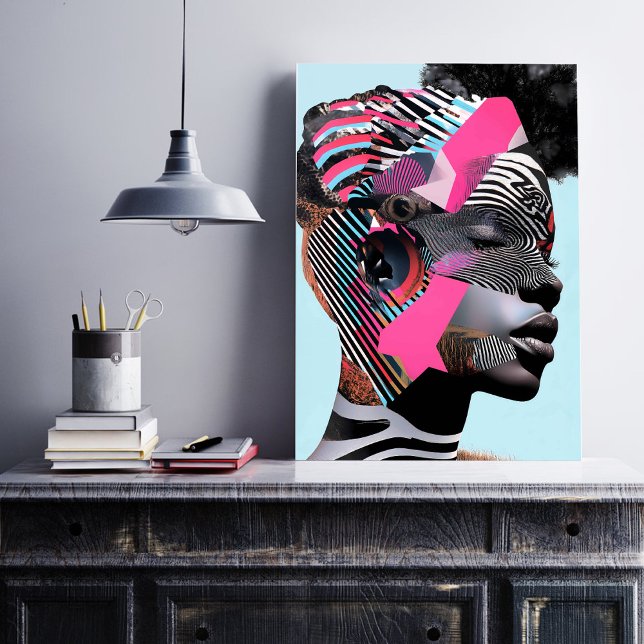 Bold Abstract Portrait with Vibrant Patterns Poster (This stunning and dynamic design is a fusion of bold, abstract patterns and rich textures.)