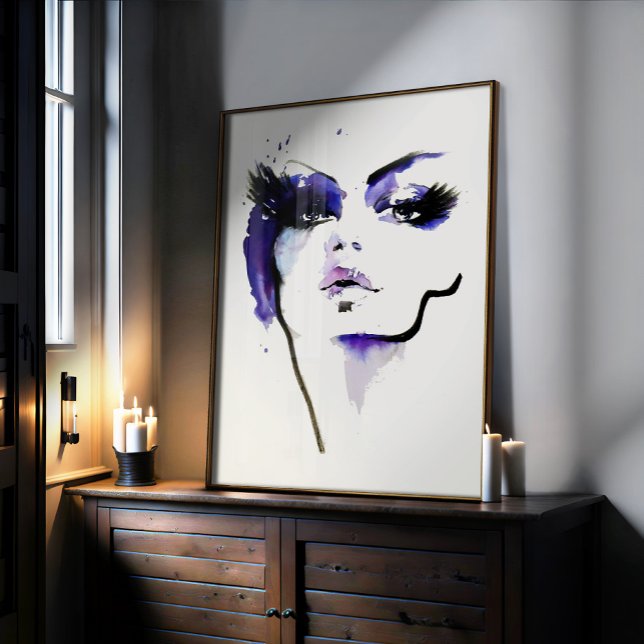 Bold Abstract Purple Black Watercolor Woman Face  Poster (Creator Uploaded)