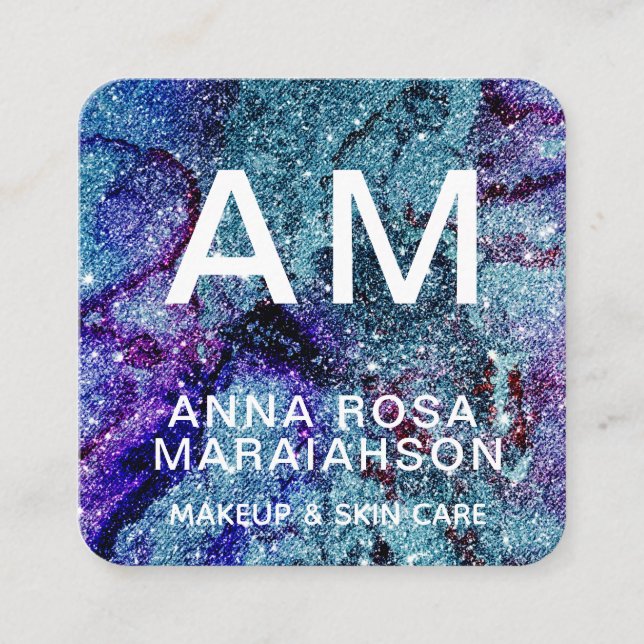 *~* Bold Abstract  QR Artsy GLITTER LOGO PHOTO Square Business Card (Front)