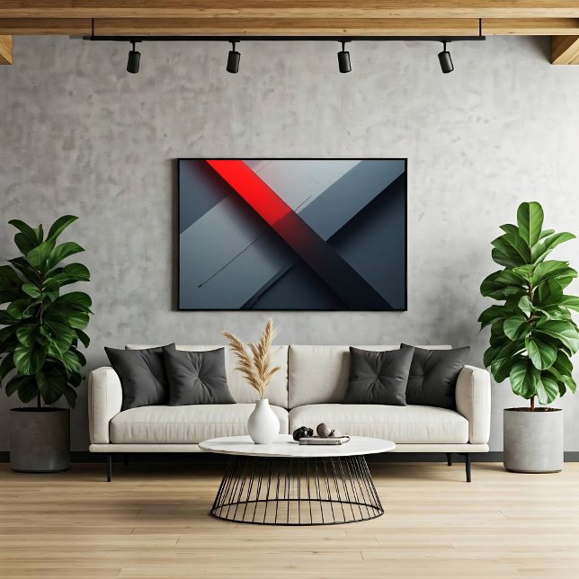 Bold Abstract Red and Grey Geometric Canvas Print (Creator Uploaded)