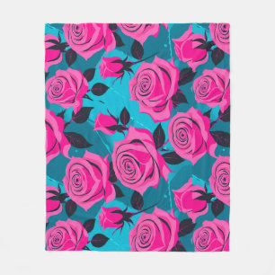 Bold Abstract Roses In Neon Pink Fleece Blanket