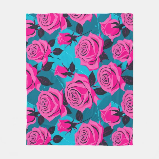 Bold Abstract Roses In Neon Pink  Fleece Blanket (Front)
