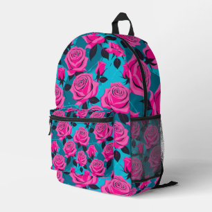 Bold Abstract Roses In Neon Pink  Printed Backpack