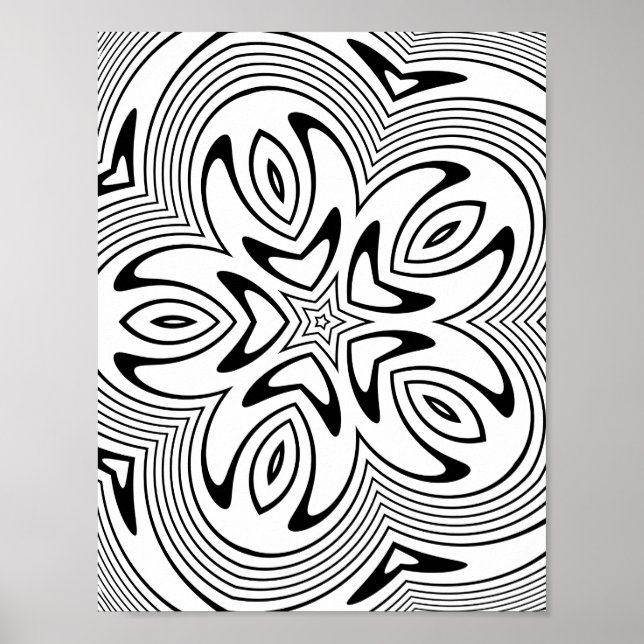 Bold Abstract Star Swirl Pattern Colouring Page Poster (Front)